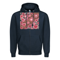Navy valentines day hearts with leopard and cowhide Zipper Hoodie - RanaPortraitStore