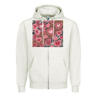 Oatmeal Heather valentines day hearts with leopard and cowhide Zipper Hoodie - RanaPortraitStore