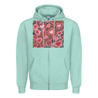 Seafoam valentines day hearts with leopard and cowhide Zipper Hoodie - RanaPortraitStore