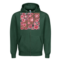 Sports Green valentines day hearts with leopard and cowhide Zipper Hoodie - RanaPortraitStore