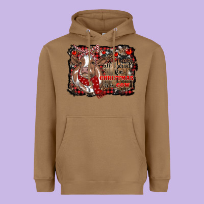 All I Want For Christmas Is A Cow Cowhide Heavyweight Hoodie Designed By Ranaportraitstore