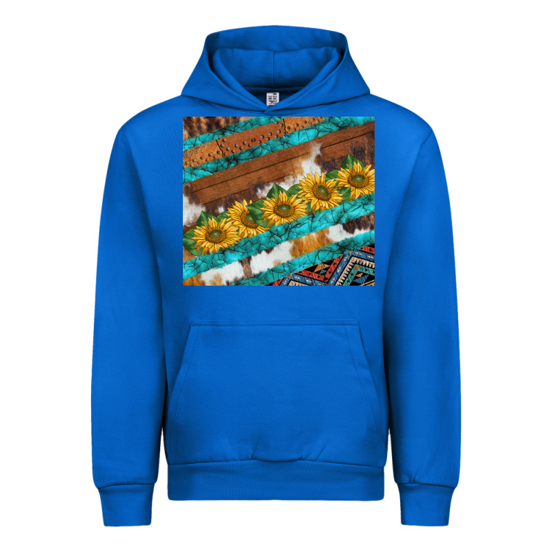 Western Aztec Sunflowers Turquoise Cowhide Urban Hoodie by BarkalooDesign | Teevron