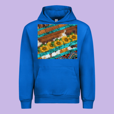 Western Aztec Sunflowers Turquoise Cowhide Urban Hoodie Designed By Barkaloodesign