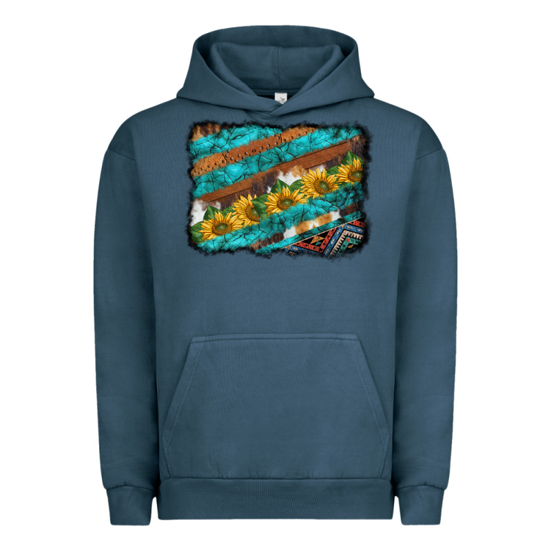 Western Aztec Sunflowers Turquoise Cowhide Background Urban Hoodie by BarkalooDesign | Teevron