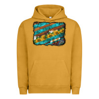 Pigment Peanut Butter western aztec sunflowers turquoise cowhide background Urban Hoodie - BarkalooDesign