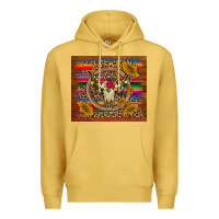 Antique Gold serape sunflowers bull skull background Premium Hoodie - Artiststas