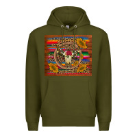 Army Green serape sunflowers bull skull background Premium Hoodie - Artiststas