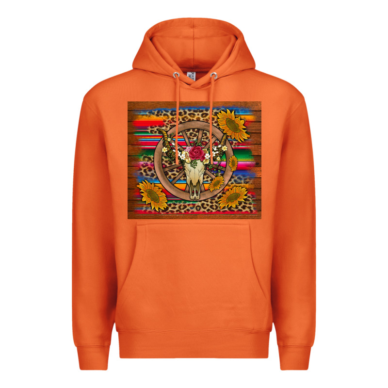 Serape Sunflowers Bull Skull Background Premium Hoodie by Artiststas | Teevron