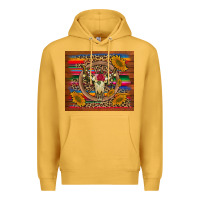 Mustard serape sunflowers bull skull background Premium Hoodie - Artiststas