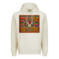 Oatmeal Heather serape sunflowers bull skull background Premium Hoodie - Artiststas
