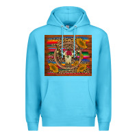 Ocean Blue serape sunflowers bull skull background Premium Hoodie - Artiststas