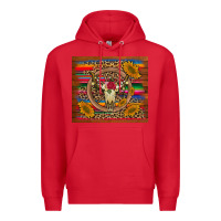 Red serape sunflowers bull skull background Premium Hoodie - Artiststas