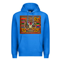 True Royal serape sunflowers bull skull background Premium Hoodie - Artiststas