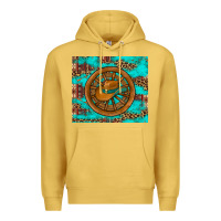 Antique Gold cowboy hat turquoise aztec background old wheel Premium Hoodie - Artiststas