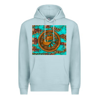 Blue Mist cowboy hat turquoise aztec background old wheel Premium Hoodie - Artiststas
