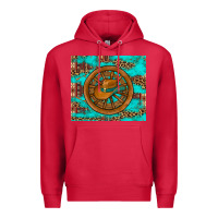 Cardinal cowboy hat turquoise aztec background old wheel Premium Hoodie - Artiststas