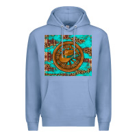 Colony Blue cowboy hat turquoise aztec background old wheel Premium Hoodie - Artiststas