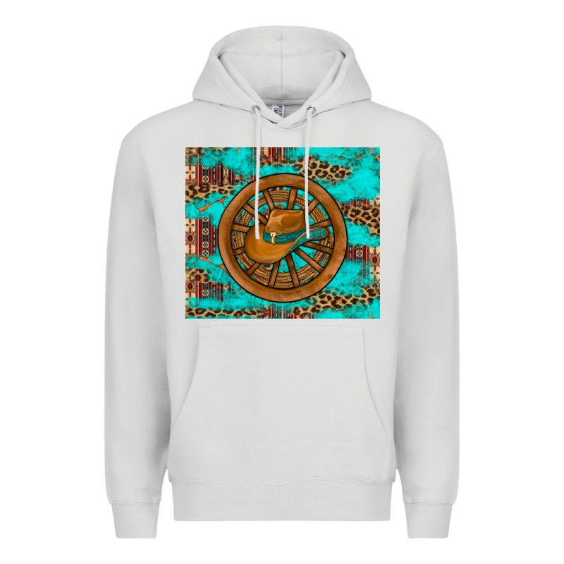 Cowboy Hat Turquoise Aztec Background Old Wheel Premium Hoodie by Artiststas | Teevron