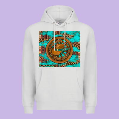 Cowboy Hat Turquoise Aztec Background Old Wheel Premium Hoodie Designed By Artiststas