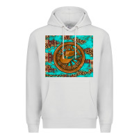 Dove Grey cowboy hat turquoise aztec background old wheel Premium Hoodie - Artiststas