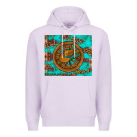 Lilac cowboy hat turquoise aztec background old wheel Premium Hoodie - Artiststas