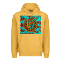 Mustard cowboy hat turquoise aztec background old wheel Premium Hoodie - Artiststas