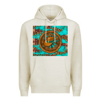 Oatmeal Heather cowboy hat turquoise aztec background old wheel Premium Hoodie - Artiststas
