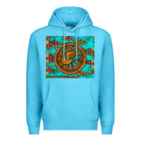 Ocean Blue cowboy hat turquoise aztec background old wheel Premium Hoodie - Artiststas