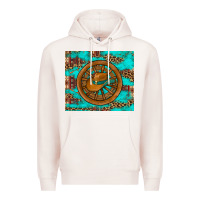 Pale Pink cowboy hat turquoise aztec background old wheel Premium Hoodie - Artiststas