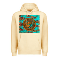 Pina Colada cowboy hat turquoise aztec background old wheel Premium Hoodie - Artiststas