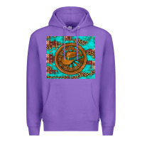 Purple cowboy hat turquoise aztec background old wheel Premium Hoodie - Artiststas