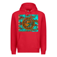 Red cowboy hat turquoise aztec background old wheel Premium Hoodie - Artiststas