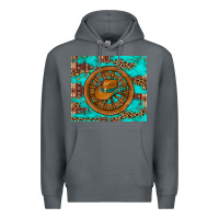 Rock cowboy hat turquoise aztec background old wheel Premium Hoodie - Artiststas