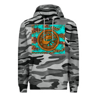 Slate Camo cowboy hat turquoise aztec background old wheel Premium Hoodie - Artiststas