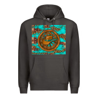 Smoke cowboy hat turquoise aztec background old wheel Premium Hoodie - Artiststas