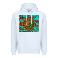 White cowboy hat turquoise aztec background old wheel Premium Hoodie - Artiststas
