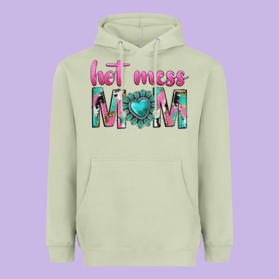 Hot Mess Mom Heavyweight Hoodie Designed By Texasbilliewilder