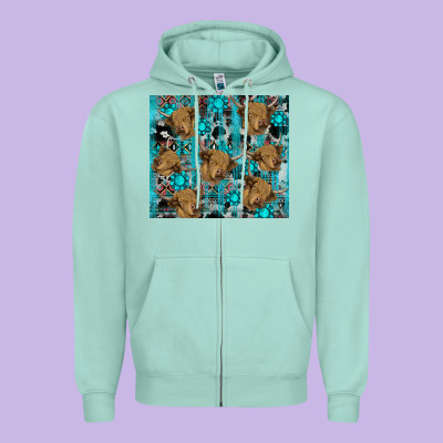 Zipper Hoodie western aztec highland cow