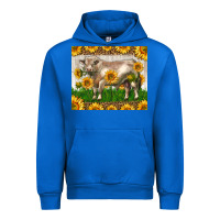 Cobalt Western Charolais Bull With Sunflowers Urban Hoodie - LillyAllenDesigns