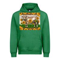 Emerald Western Charolais Bull With Sunflowers Urban Hoodie - LillyAllenDesigns