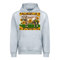 Heather Grey Western Charolais Bull With Sunflowers Urban Hoodie - LillyAllenDesigns