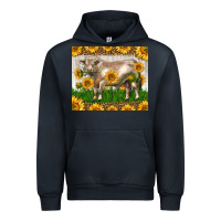 Navy Western Charolais Bull With Sunflowers Urban Hoodie - LillyAllenDesigns