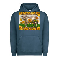 Pigment Midnight Navy Western Charolais Bull With Sunflowers Urban Hoodie - LillyAllenDesigns