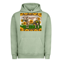 Pigment Oil Green Western Charolais Bull With Sunflowers Urban Hoodie - LillyAllenDesigns