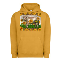 Pigment Peanut Butter Western Charolais Bull With Sunflowers Urban Hoodie - LillyAllenDesigns