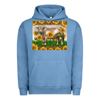 Pigment Pebble Blue Western Charolais Bull With Sunflowers Urban Hoodie - LillyAllenDesigns
