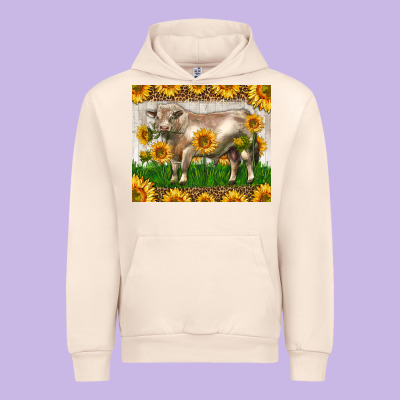 Western Charolais Bull With Sunflowers Urban Hoodie Designed By Lillyallendesigns