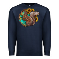 Navy western squirrel with sunflowers Premium Sweatshirt - CowhideDigitalArt