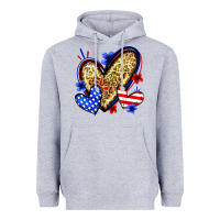 Heather Grey American flag heart leopard Heavyweight Hoodie - Zillion Design Studio