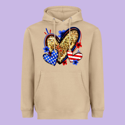 American Flag Heart Leopard Heavyweight Hoodie Designed By Zillion Design Studio